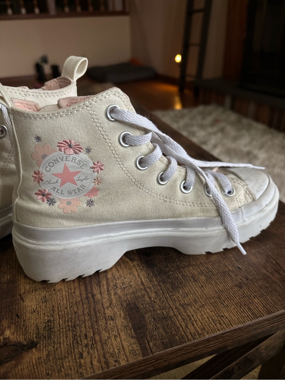 Converse Kids High Top Sneakers in Cream with Pink Floral